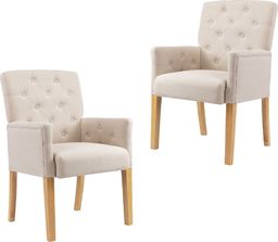  vidaXL Krzesła stołowe z podłokietnikami, 2 szt., beżowe, tkanina