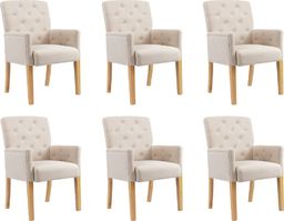  vidaXL Krzesła stołowe z podłokietnikami, 6 szt., beżowe, tkanina