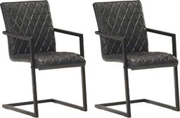  vidaXL Krzesła stołowe, wspornikowe, 2 szt., czarne, skóra naturalna