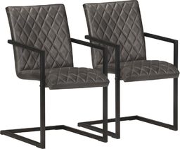 vidaXL Krzesła stołowe, wspornikowe, 2 szt., szare, skóra naturalna