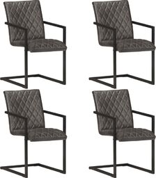  vidaXL Krzesła stołowe, wspornikowe, 4 szt., szare, skóra naturalna