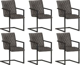  vidaXL Krzesła stołowe, wspornikowe, 6 szt., szare, skóra naturalna