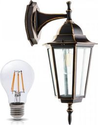 Kinkiet Kobi Light Lampa Ogrodowa Elewacyjna, Kinkiet Zewnętrzny LO4102 - Czarno-Złota + Żarówka Filament LED GU10 7W Ciepła