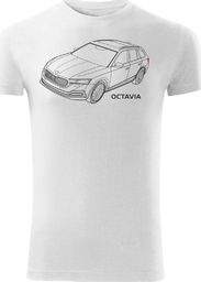  Topslang Koszulka z samochodem Skoda Octavia męska biała SLIM S