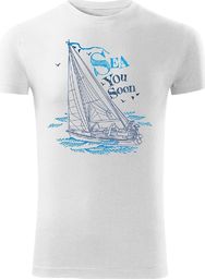  Topslang Koszulka żeglarska z jachtem męska biała SLIM XL