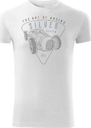  Topslang Koszulka z samochodem F1 Silver Arrow Formuła 1 męska biała SLIM S