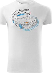  Topslang Koszulka z samochodem Subaru Impreza WRX rajdowa męska biała SLIM M