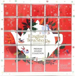 Kalendarz adwentowy English Tea Shop Zestaw herbatek świątecznych Red Puzzle 25 piramidek Bio 50g