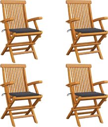  vidaXL Krzesła ogrodowe, antracytowe poduszki, 4 szt., drewno tekowe