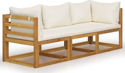  vidaXL  3-osobowa sofa ogrodowa z kremowymi poduszkami, drewno akacjowe