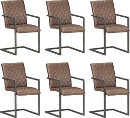  vidaXL VidaXL Krzesła stołowe, wspornikowe, 6 szt., brązowe, skóra naturalna