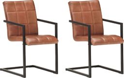  vidaXL Krzesła stołowe, wspornikowe, 2 szt., brązowe, skóra naturalna