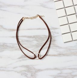 eCarla NASZYJNIK CHOKER RZEMYK ZŁOTE KÓŁECZKO BRĄZOWY