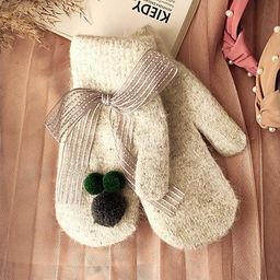 eCarla Rękawiczki CUTE pompony kokarda szare REK127
