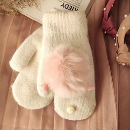 eCarla Rękawiczki CUTE pompon kremowe REK122