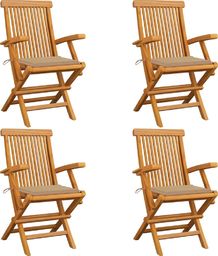  vidaXL Krzesła ogrodowe, beżowe poduszki, 4 szt., lite drewno tekowe