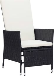  vidaXL Rozkładane krzesło ogrodowe z poduszkami, czarny polirattan