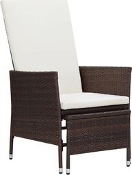  vidaXL Rozkładane krzesło ogrodowe z poduszkami, brązowy polirattan