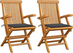  vidaXL Krzesła ogrodowe z antracytowymi poduszkami, 2 szt., tekowe