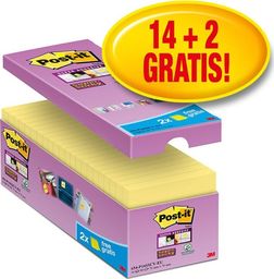  Post-it Karteczki samoprzylepne Post-it Super Sticky (654-P16SSCY-EU), 76x76mm, 16x90 kart., żółte, 2 Karteczki GRATIS