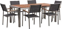  Beliani Zestaw ogrodowy stół drewniany eukaliptus i 6 krzeseł szarych GROSSETO