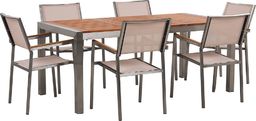  Beliani Zestaw ogrodowy stół drewniany eukaliptus i 6 krzeseł beżowych GROSSETO