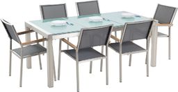  Beliani Zestaw ogrodowy stół szkło tłuczone dzielony blat i 6 krzeseł szarych GROSSETO