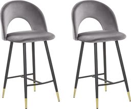  Beliani Zestaw 2 krzeseł barowych welurowy szary FALTON