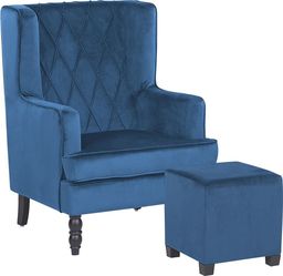  Beliani Welurowy fotel z podnóżkiem niebieski SANDSET