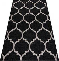  Dywany Łuszczów DYWAN SZNURKOWY SIZAL FLOORLUX 20608 , koniczyna marokańska, trellis czarny / srebrny , 240x330 cm