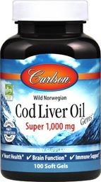  Carlson Labs Carlson Labs - Wild Norwegian Cod Liver Oil, 1000mg, 100 kapsułek miękkich