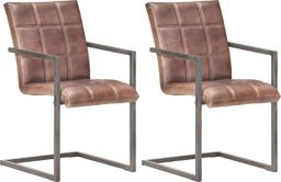 vidaXL Krzesła stołowe, wspornikowe, 2 szt., brąz, skóra naturalna