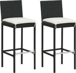  vidaXL Ogrodowe stołki barowe z poduszkami, 2 szt., czarne, polirattan