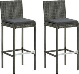  vidaXL Ogrodowe stołki barowe z poduszkami, 2 szt., szare, polirattan