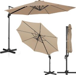 Uniprodo Parasol ogrodowy na wysięgniku okrągły śr. 300 cm beżowy