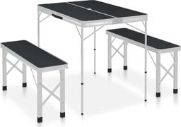  vidaXL Składany stolik turystyczny z 2 ławkami szary