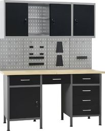  vidaXL Stół roboczy z 4 panelami ściennymi i 2 szafkami