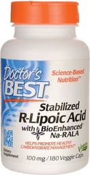 DOCTORS BEST Doctor's Best - Stabilizowany Kwas R-liponowy z BioEnhanced Na-RALA, 100 mg, 180 kapsułek roślinnych