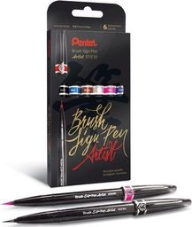  Artequipment PENTEL Pisaki pędzelkowe Brush Sign Pen Artist 6 kolorów uniw