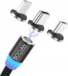 Kabel USB Bocian USB-A - USB-C USB-C + microUSB + Lightning 2 m Czarny