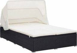  vidaXL 2-osobowy leżak z poduszką, polirattan, czarny
