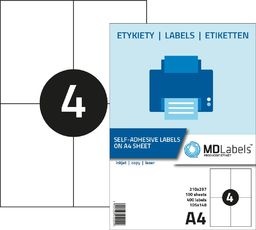  MD Labels Etykiety naklejki samoprzylepne 105x148mm na arkuszu A4 100 ark