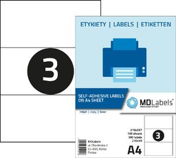  MD Labels Etykiety naklejki samoprzylepne 210x99mm na arkuszu A4 100 ark
