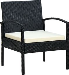  vidaXL Krzesło ogrodowe z poduszką, polirattan, czarne