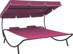  vidaXL Leżak ogrodowy z baldachimem i poduszkami, różowy
