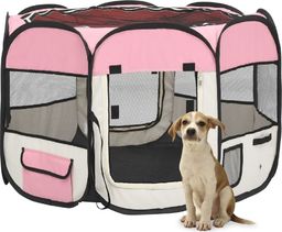  vidaXL Składany kojec dla psa, z torbą, różowy, 90x90x58 cm