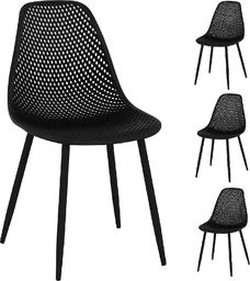  Fromm & Starck Krzesło skandynawskie plastikowe ażurowe ze stalowymi nogami do 150 kg 4 szt. czarne Krzesło skandynawskie plastikowe ażurowe ze stalowymi nogami do 150 kg 4 szt. czarne