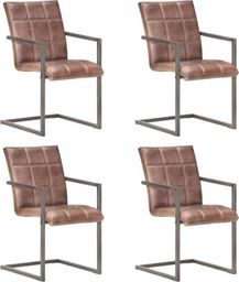  vidaXL Krzesła stołowe, wspornikowe, 4 szt., brąz, skóra naturalna