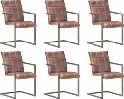  vidaXL Krzesła stołowe, wspornikowe, 6 szt., brąz, skóra naturalna