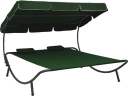  vidaXL Leżak ogrodowy z baldachimem i poduszkami, zielony (313522)
